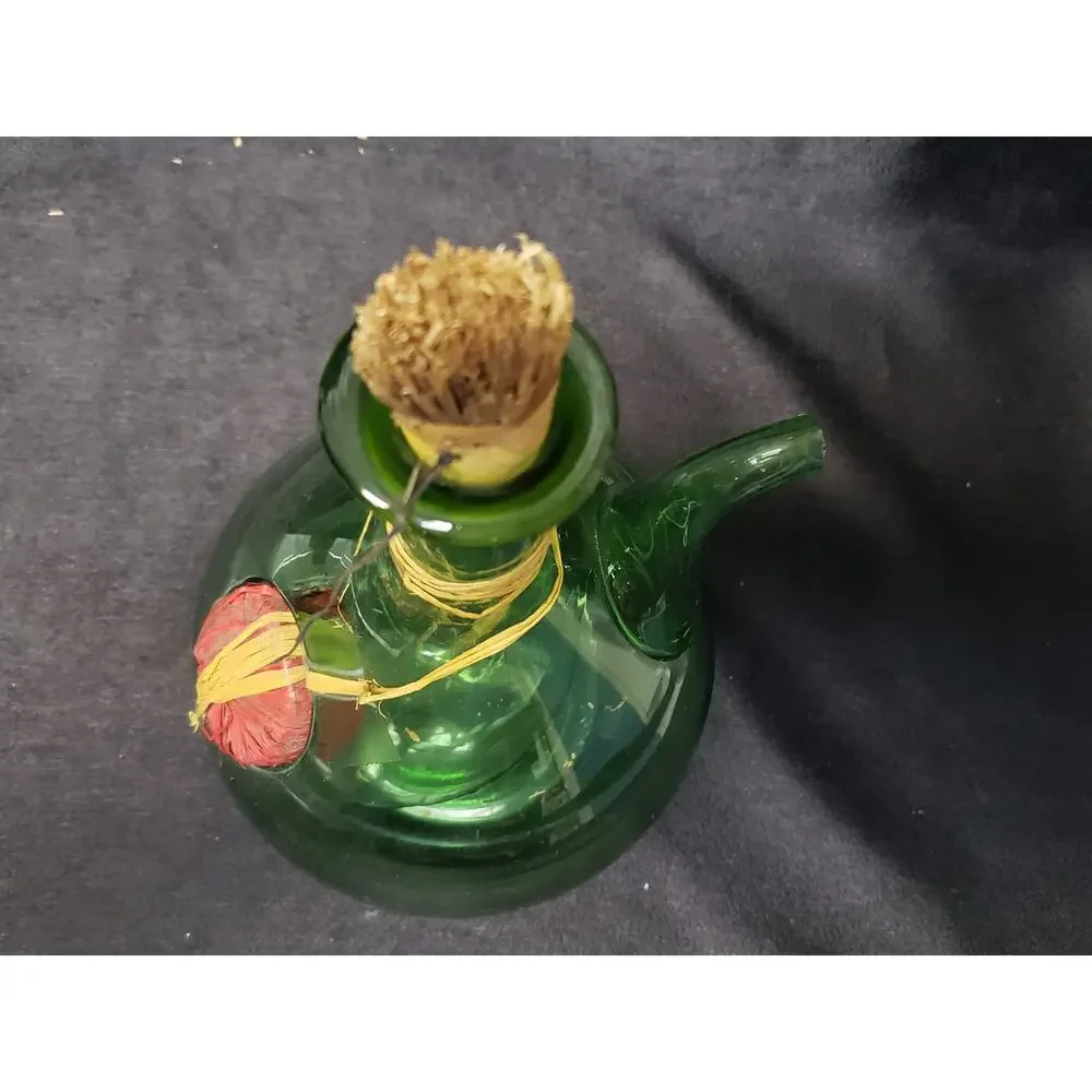 Vintage Italian Green Hand Blown Glass Wine Decanter w Ice Chamber Made In Italy
